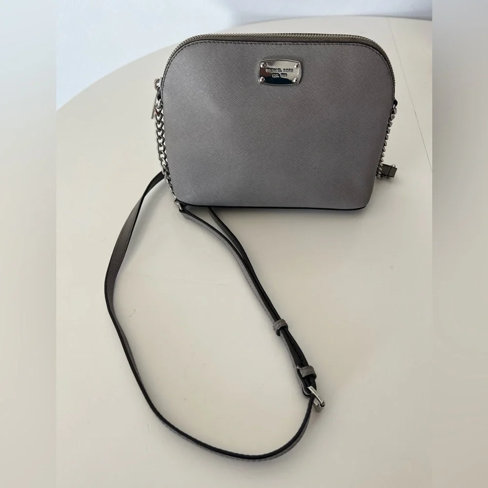 Michael Kors Grey Leather Structured Dome Chain Strap Crossbody Bag